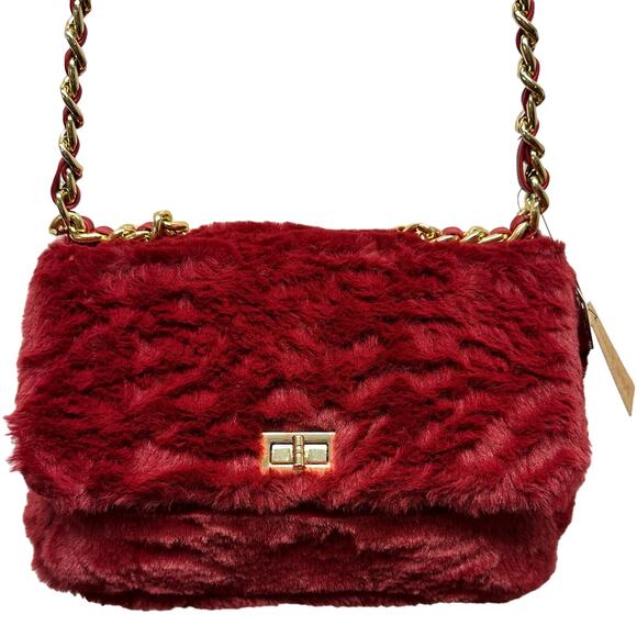 NWT, Hello 3 am Women’s Faux Fur & Faux Leather Burgundy Hand Bag or CrossBody - Picture 1 of 16